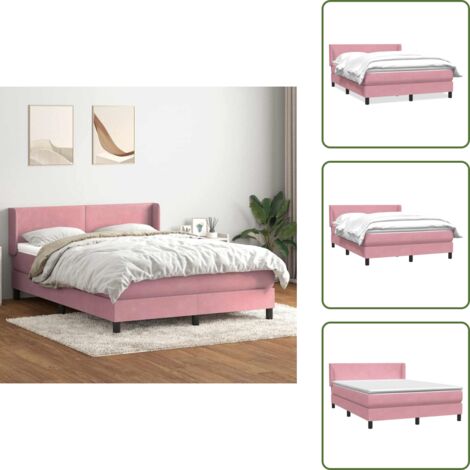 Testiera letto - vidaXL Giroletto a Molle con Materasso Rosa 160x220 cm in Velluto - Materasso rosa