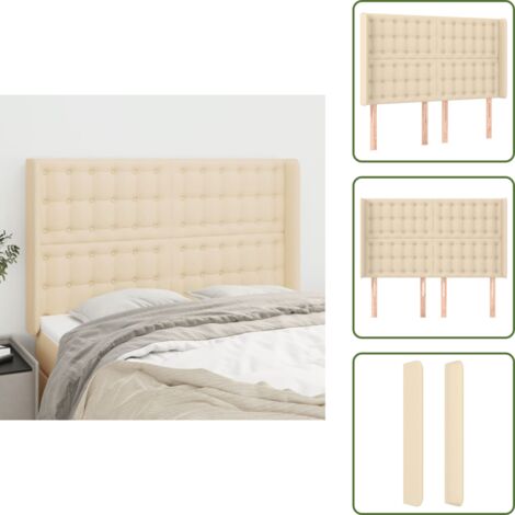 Testiera Moderna  Testiera per Letto  ad Orecchio Crema 147x16x118/128 cm in Tessuto ITD80605