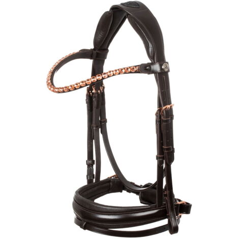 Testiera Ninfea in pelle con capezzino imbottito e frontalino fino rose gold: COB, Marrone