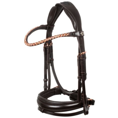 Testiera Ninfea in pelle con capezzino imbottito e frontalino fino rose gold: PONY, Nero