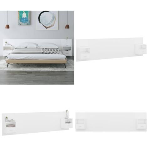 Testiera per Letto con Armadietti in Legno Multistrato Bianco - Armadietti in legno - Comodino a parete