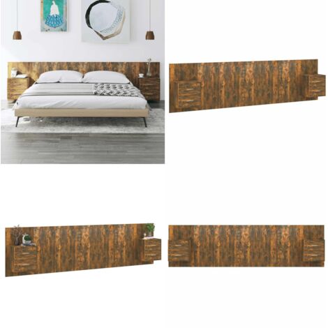 Testiera per Letto con Armadietti Legno Multistrato Rovere Fumo - Comodino - Armadietti