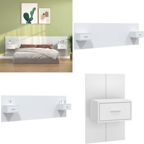 Testiera per Letto con Comodini in Legno Multistrato Bianco - Comodini in legno - Letto con comodini
