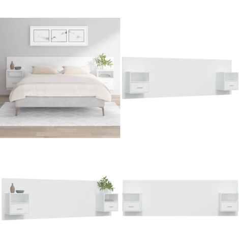 Testiera per Letto con Comodini in Legno Multistrato Bianco - Comodini in legno - Letto con comodini
