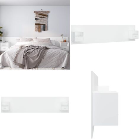 Testiera per Letto con Comodini in Legno Multistrato Bianco - Comodini in legno - Letto con comodini