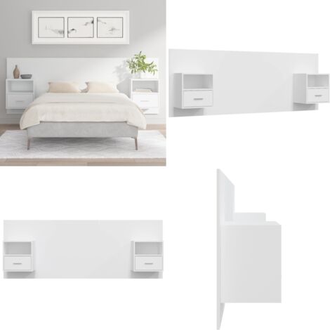 Testiera per Letto con Comodini in Legno Multistrato Bianco - Comodini in legno - Letto con comodini