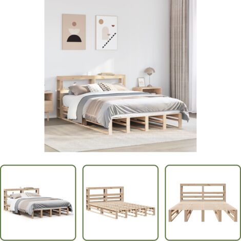 Testiera per letto -  Giroletto con Testiera 140x200 cm in Legno Massello di Pino