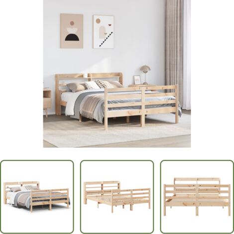 Testiera per letto -  Giroletto con Testiera 160x200 cm in Legno Massello di Pino