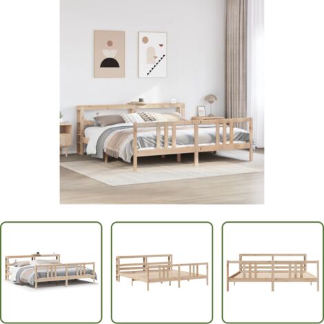 Testiera per letto -  Giroletto con Testiera 200x200 cm in Legno Massello di Pino