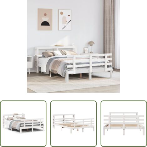Testiera per letto -  Giroletto con Testiera Bianco 120x190 cm Legno Massello di Pino