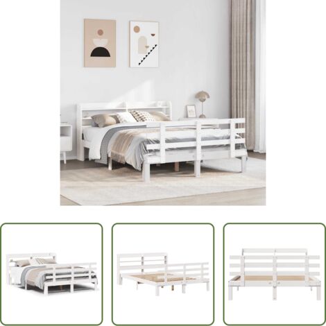 Testiera per letto -  Giroletto con Testiera Bianco 120x190 cm Legno Massello di Pino