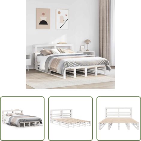 Testiera per letto -  Giroletto con Testiera Bianco 120x200 cm Legno Massello di Pino