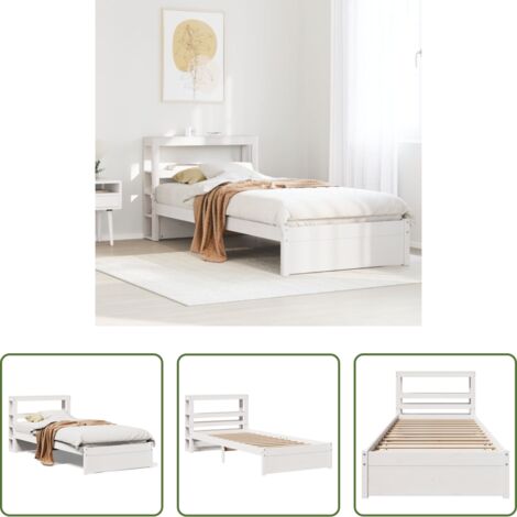 Testiera per letto -  Giroletto con Testiera Bianco 75x190 cm Legno Massello di Pino