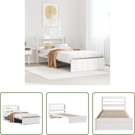 Testiera per letto -  Giroletto con Testiera Bianco 75x190 cm Legno Massello di Pino