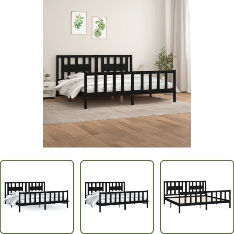 Testiera per letto -  Giroletto con Testiera Nero Legno Massello di Pino 200x200 cm