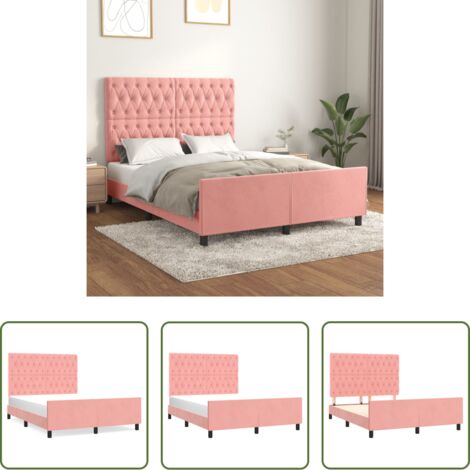 Testiera per letto -  Giroletto con Testiera Rosa 140x190 cm in Velluto