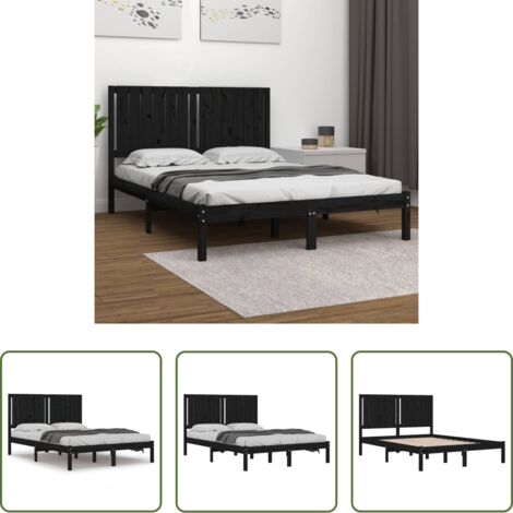 Testiera per letto -  Giroletto Nero in Legno Massello di Pino 140x190 cm