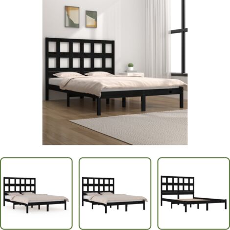 Testiera per letto -  Giroletto Nero in Legno Massello di Pino 140x190 cm