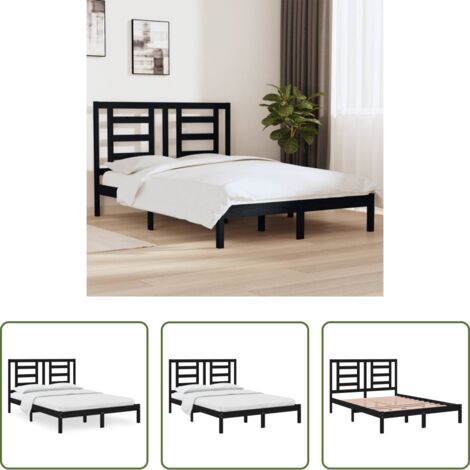 Testiera per letto -  Giroletto Nero in Legno Massello di Pino 140x190 cm