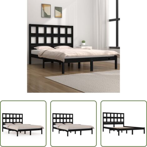 Testiera per letto -  Giroletto Nero in Legno Massello di Pino 200x200 cm