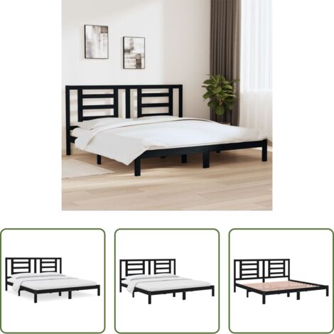 Testiera per letto -  Giroletto Nero in Legno Massello di Pino 200x200 cm