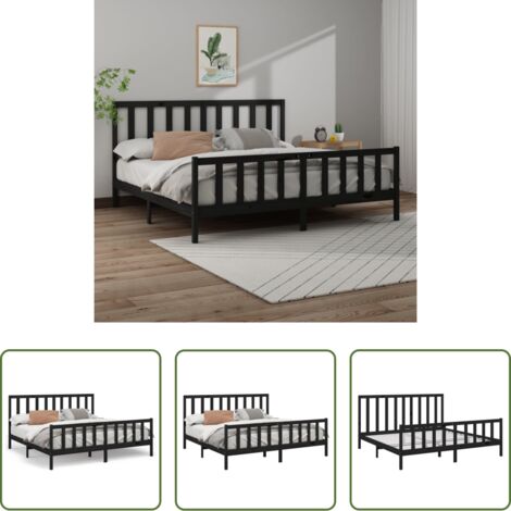 Testiera per letto -  Giroletto Nero in Legno Massello di Pino 200x200 cm