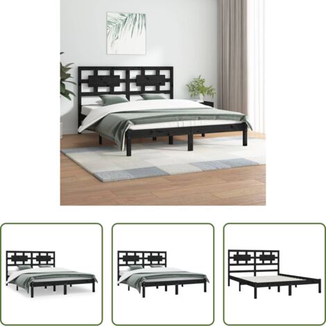 Testiera per letto -  Giroletto Nero in Legno Massello di Pino 200x200 cm