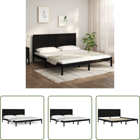 Testiera per letto -  Giroletto Nero in Legno Massello di Pino 200x200 cm