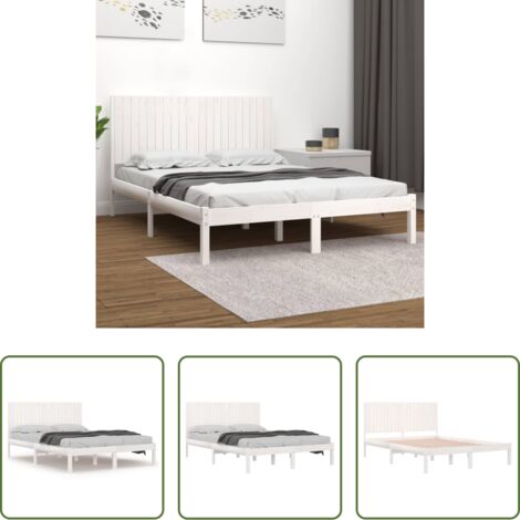 Testiera per letto -  Giroletto senza Materasso Bianco 200x200 cm Legno Massello Pino