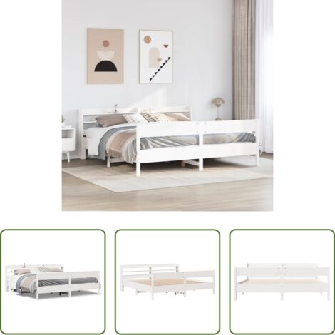 Testiera per letto -  Giroletto senza Materasso Bianco 200x200 cm Legno Massello Pino