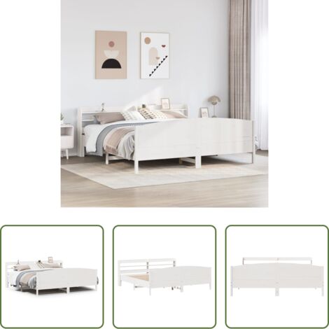Testiera per letto -  Giroletto senza Materasso Bianco 200x200 cm Legno Massello Pino