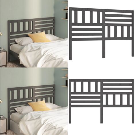 Testiera per Letto Grigia 126x4x100cm in Legno Massello di Pino - Testiera in pino - Testiera per letto grigia