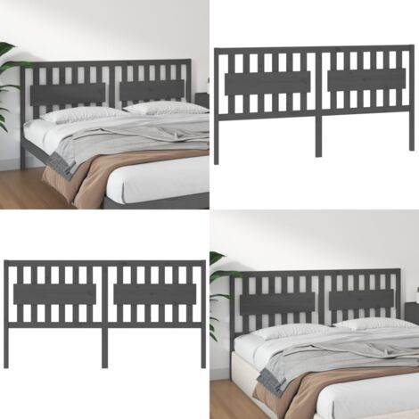 Testiera per Letto Grigia 185,5x4x100 cm Legno Massello di Pino - Testiera in legno massello - Testiera in pino