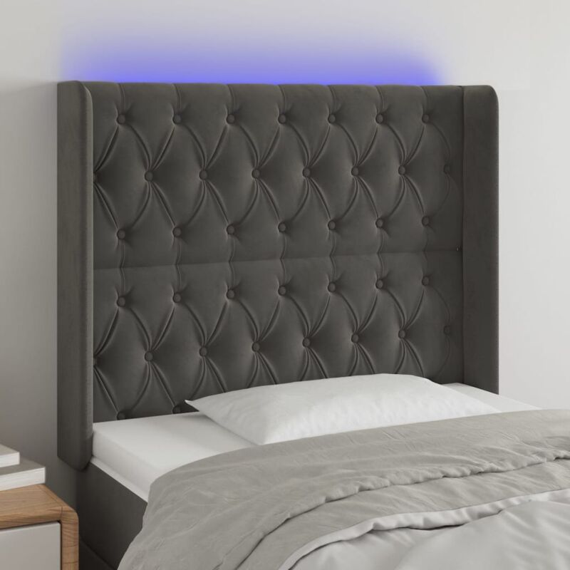 Testiera a led, Schienale del letto Grigio Scuro 103x16x118/128cm in Velluto vidaXL