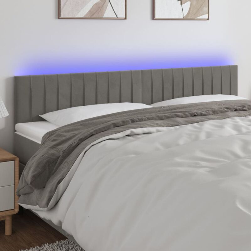 Testiera a led, Schienale del letto Grigio Chiaro 200x5x78/88 cm in Velluto vidaXL