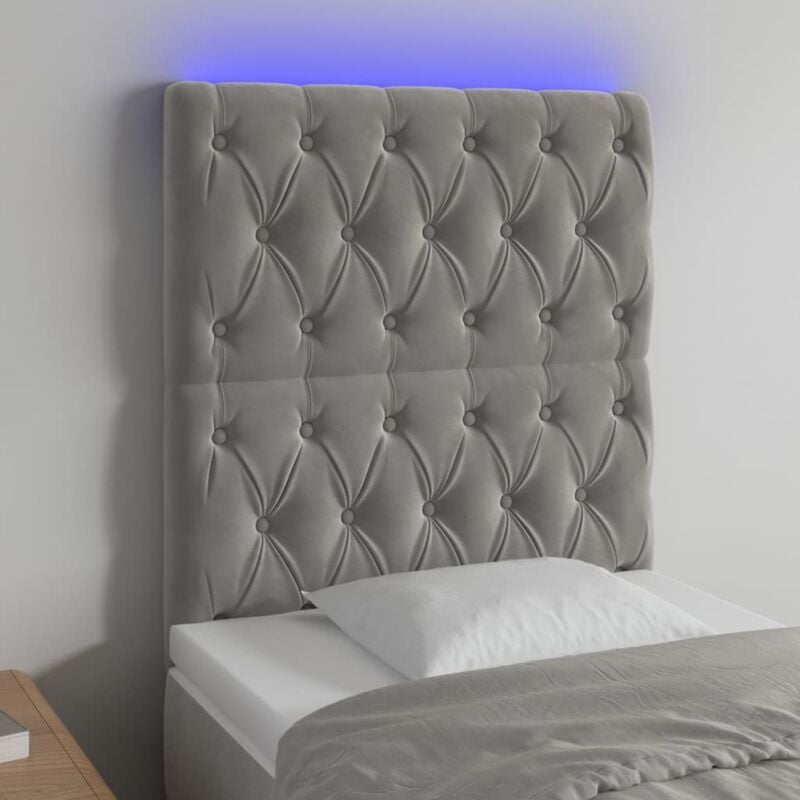 Testiera a led, Schienale del letto Grigio Chiaro 80x7x118/128 cm in Velluto vidaXL