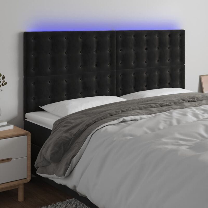 Testiera a led, Schienale del letto Nera 200x5x118/128cm in Velluto vidaXL