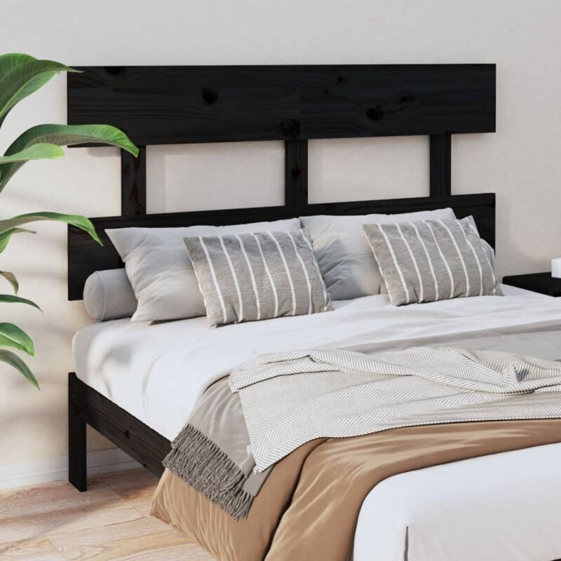 VidaXL Testiera per Letto Nera 144x3x81 cm in Legno Massello di Pino