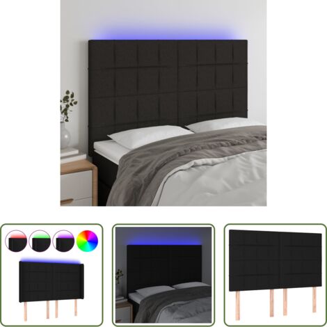 Testiera per letto -  Testiera a LED Nera 144x5x118/128 cm in Tessuto