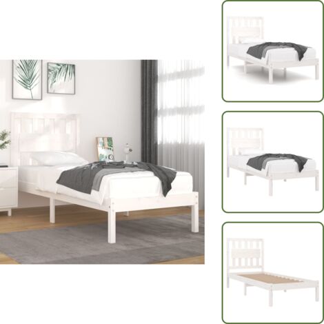 Testiera per letto - vidaXL Giroletto Bianco in Legno Massello di Pino 90x200 cm - Letto con testiera in legno