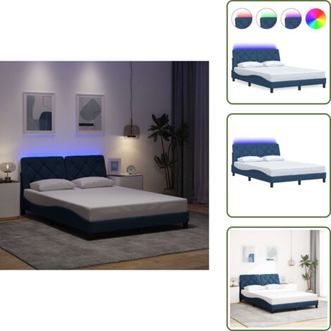 Testiera per letto - vidaXL Giroletto con LED senza Materasso Blu 140x200 cm in Tessuto - Giroletto in tessuto