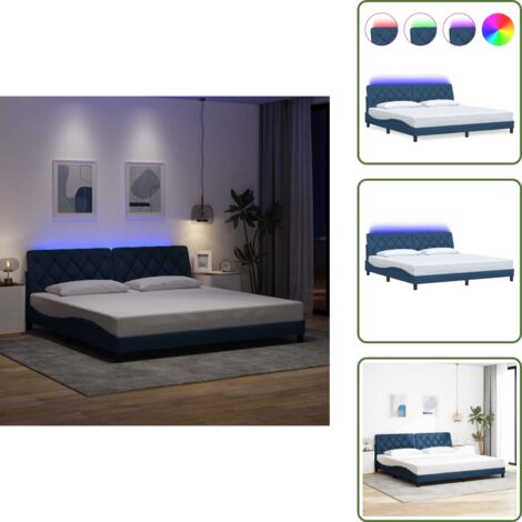Testiera per letto - vidaXL Giroletto con LED senza Materasso Blu 200x200 cm in Tessuto - Giroletto in tessuto