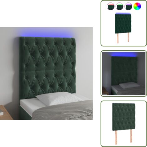 Testiera per letto - vidaXL Testiera a LED Verde Scuro 80x7x118/128cm in Velluto - Supporto schiena