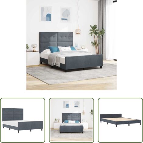 Testiera personalizzabile -  Letto a molle con testiera Grigio scuro 140 x 190 cm Velluto