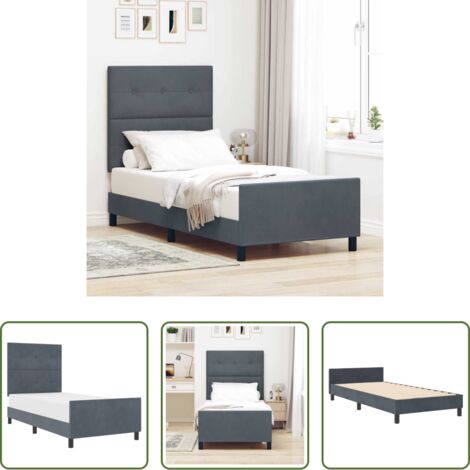 Testiera personalizzabile -  Letto a molle con testiera Grigio scuro 80 x 200 cm Velluto