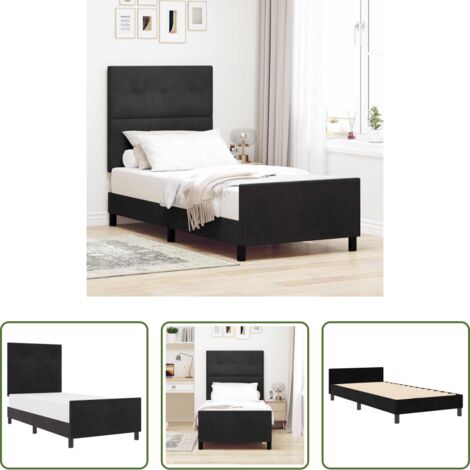 Testiera personalizzabile -  Letto a molle con testiera Nero 90 x 190 cm Velluto