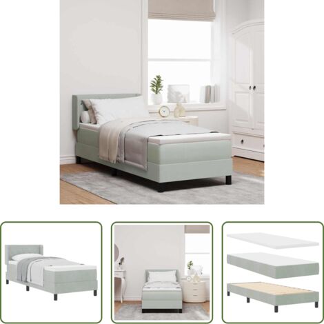 Testiera regolabile -  Letto a molle con materasso Grigio chiaro 200 x 80 cm Velluto