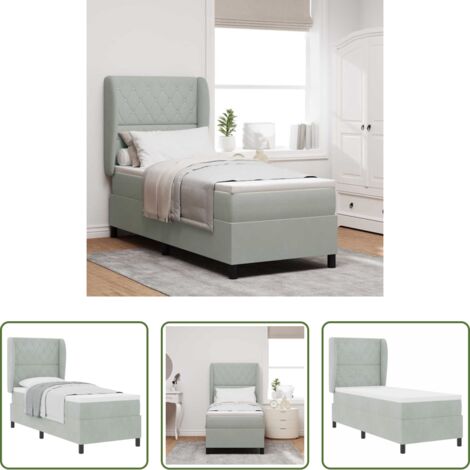 Testiera regolabile -  Letto a molle con materasso Grigio chiaro 200 x 80 cm Velluto