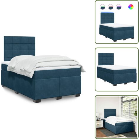 Testiera regolabile - vidaXL Giroletto a Molle con Materasso Blu 120x190 cm in Velluto - Coprimaterasso