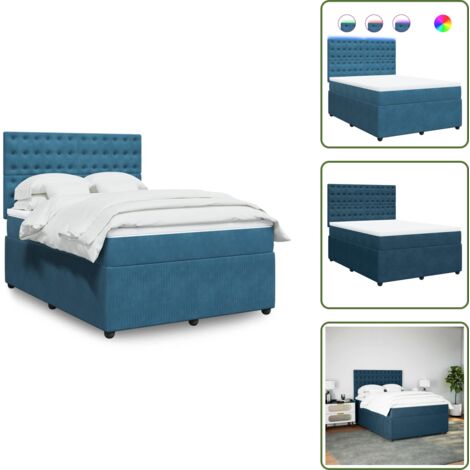 Testiera regolabile - vidaXL Giroletto a Molle con Materasso Blu 140x190 cm in Velluto - Letto con materasso a molle